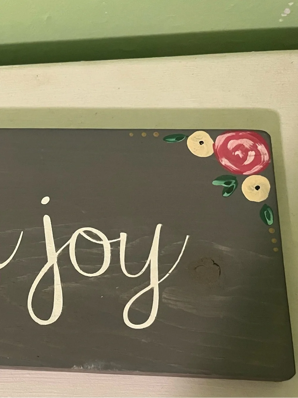 Hand Painted “Choose Joy” Gray Wall Sign with Pink Floral Accents
